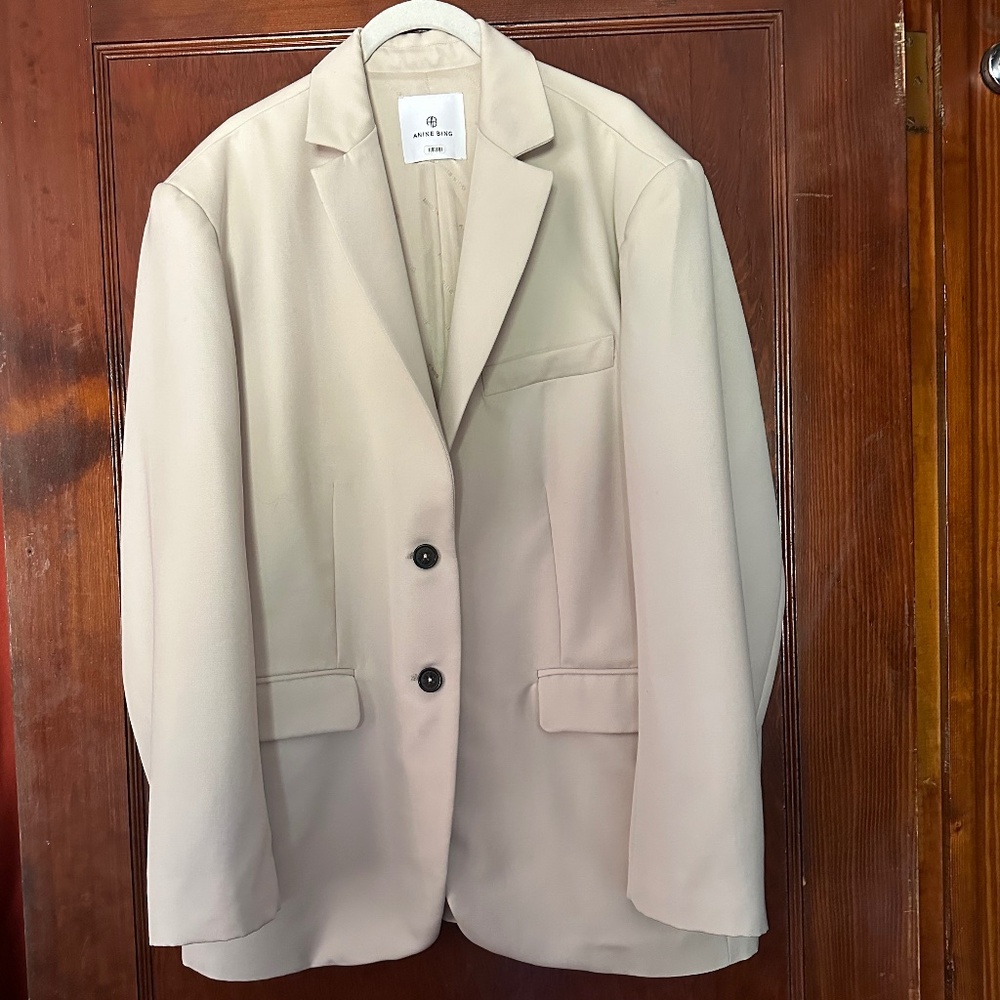 ANINE BING Quinn Oversized Wool Blazer Cream Off-White  L